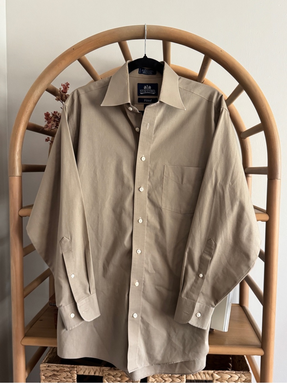 Stafford Wrinkle Free Fitted Dress Shirt 16 32/33 Taupe